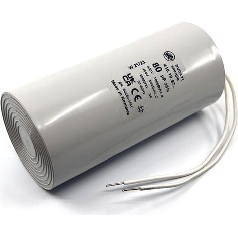 Condensateur permanent 80µF à fils - Ø55x120mm - Fond plat - DUCATI