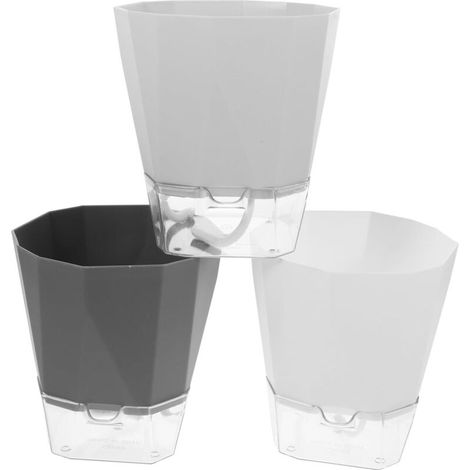Ensemble de 3 Lot de Pots à Fleurs Auto-arrosants Transparents avec Réservoir Eau Système Irrigation Automatique pour Intérieur et Extérieur Jardinière pour Balcon et Potager (1/5)