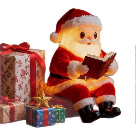 Lampe de Noël - Figurine veilleuse Père Noël lisant un livre Décoration de chevet mignonne pour table de nuit, salle de bain, chambre d'enfant, étagère ou bureau (1/5)