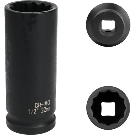 douille 22mm 1/2" 12 pans, douille a choc 1/2 22mm Acier Chrome-Molybdène CR-MO(Black) (1/5)
