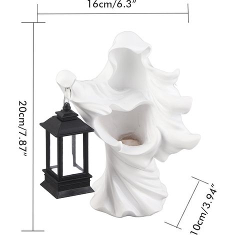 Fantôme en résine avec lanterne, statue de fantôme messager de l'enfer, sculpture d'Halloween, décoration de jardin. (1/5)