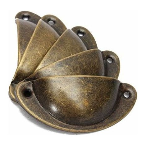 SHINING HOUSE 10 piezas de manijas de concha vintage para cajones, muebles, cocina, pomo de puerta de armario retro de hierro curvo de 8,2 cm x 3,5 cm de latón antiguo (1/5)