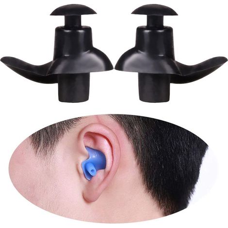 Bouchons d'Oreilles Imperméables Étanche pour Natation en Silicone Doux Noir (1/2)