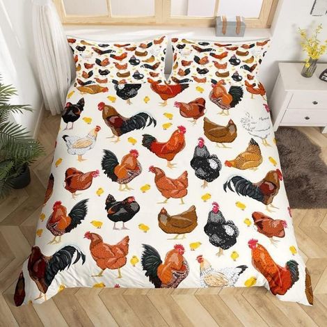 Bettwäsche-Set mit Hühner-Motiv, 135x200cm, Mikrofaser, 2-teilig