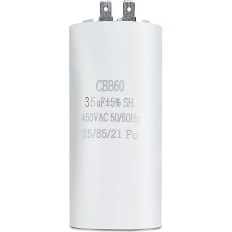 1 Pièce - Condensateur CBB60 - Condensateur de Démarrage - 35µF 450V pour Moteur Électrique - Compatible Machine à Laver et Climatiseur - 2 Bornes - Noir - 4,5x9,1cm (1/5)