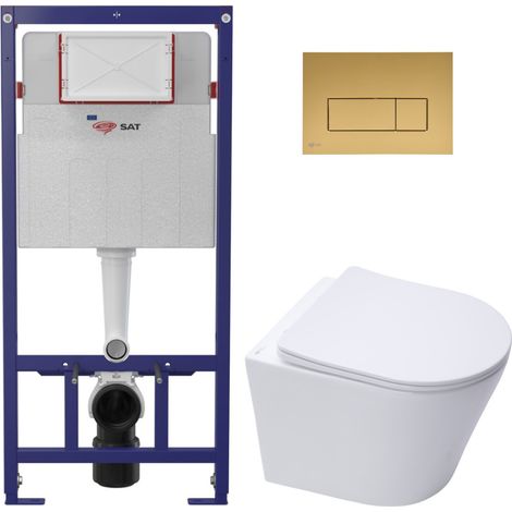 Swiss Aqua Technologies Pack WC bastidor ECO 2L SAT + Inodoro suspendido SAT + Placa oro mate (STESTINWR06-IN)