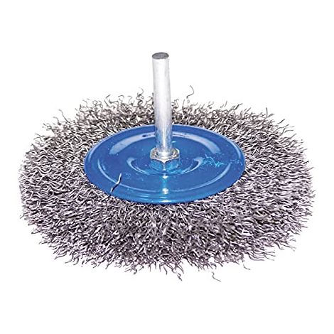 Sola SR-T80, Cepillo de alambre disco de 80 mm con vástago, ideal para limpieza y desbarbado de superficies metálicas en proyectos de carpintería y mantenimiento.