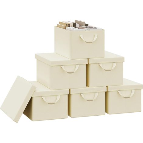 Lot de 6 Boîte de Rangement WOLTU, 38x27x20 cm, avec Couvercle, Coffre de Rangement en Tissu non Tissé, Pliable, Crème
