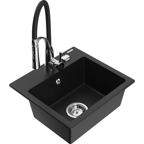 Mexen Milo lavello in granito a 1 vasca con miscelatore da cucina Aster, nero - 6505-77-73450-07 (1/5)