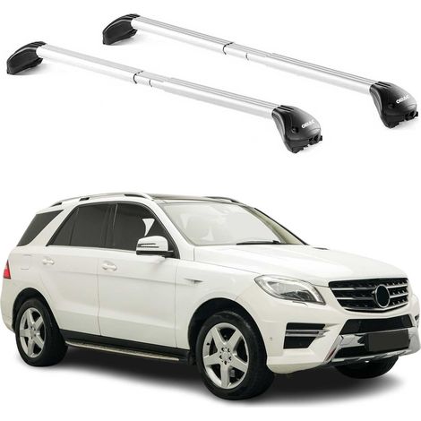 OMAC Barres de toit transversales certifiées TÜV pour Mercedes Classe M GLE W166 2012-2019 – Verrouillables (4 antivols) – Charge max 100 kg – Sangle inox + protection caoutchouc Argent (1/4)