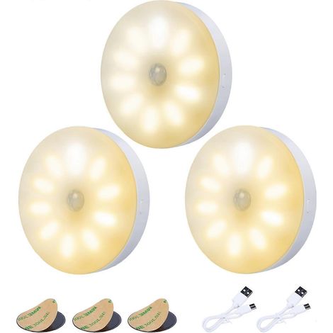 Lot de 3 lampes d'intérieur à détecteur de mouvement, rechargeables sur batterie, veilleuse LED pour escaliers, lumière chaude pour cuisine [Classe énergétique A+++] (AAA) (1/5)