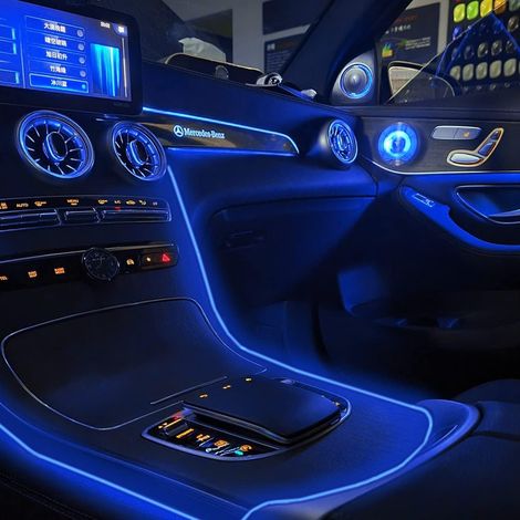 Striscia LED a filo per interni auto, filo al neon USB con bordo di cucitura da 6 mm, 500,4 cm, filo elettroluminescente (EL), kit di illuminazione per atmosfera per decorazione (blu) (1/4)