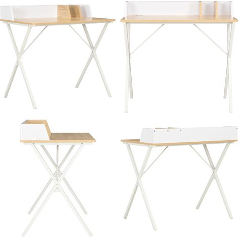 Bureau Blanc et naturel 80x50x84 cm - Bureau D'angle - Bureau Blanc - Bureau Compact - Bureau Moderne - Bureau Fonctionnel - Home & Living
