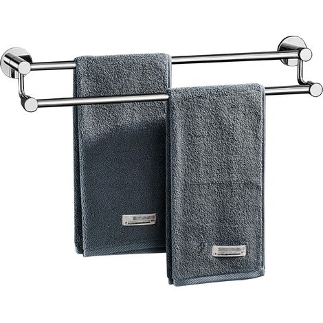 Toallero de pared, soporte para toallas de baño, toallero de doble barra, toallero de acero inoxidable, barra para toallas multifuncional, acabado plateado pulido (10 (1/5)