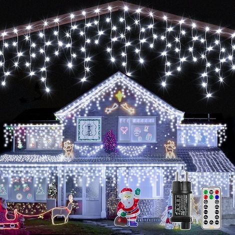 Pluie Verglaçante Guirlande Lumineuse Extérieure 15M Guirlande Lumineuse Extérieure avec Télécommande Étanche Lumières de Noël Extérieures blanc froid (1/5)
