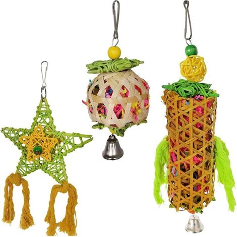 3 Pièces Jouets à Mâcher pour Perroquets Perruches Aras Blocs Suspendus Colorés (1/4)
