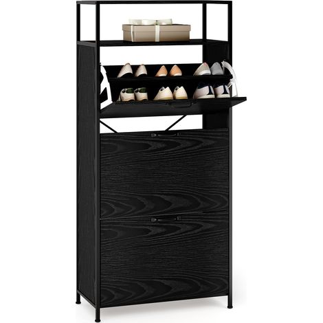 Scarpiera Stretto a 3 Ripiani Ribaltabili Bealife con Ripiani Regolabili Vani a Giorno per Ingressi Corridoi 60 x 30 x 130 cm Nero