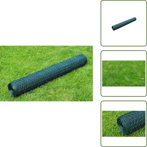 The Living Store Grillage à poule avec revêtement en PVC 25x1 m vert - Trellis Métal - Grillage Poulet - Clôture Jardin - Abri Animal - Protection Arbre