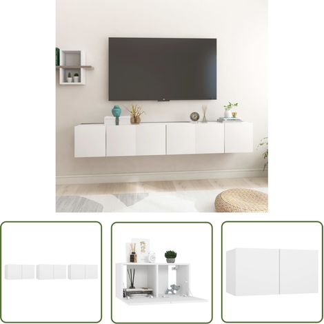 The Living Store TV-Hängeschränke 3 Stk. Weiß 60x30x30 cm - TV-Wandregal - Fernsehschrank - Holzschränk - Weißer Wohnzimmerschrank - Regalset (1/5)