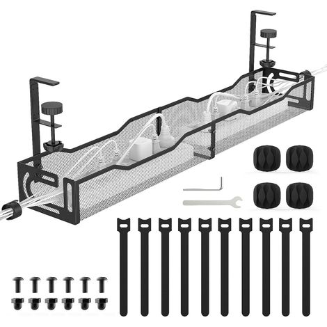Plateau de Gestion de Câbles 64 cm de Largeur pour Bureau - avec Plateau de Rangement Supérieur, Réglable de 1 à 5 cm, Organisation des Câbles, Cache-Câbles, pour Bureau ou Télétravail (1/5)