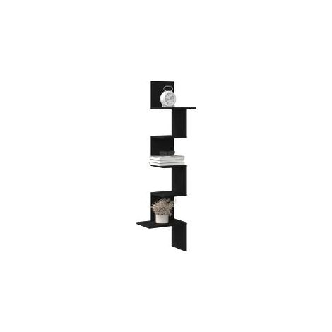 Étagère d'angle murale noir 32x32x127,5 bois d'ingénierie (1/5)