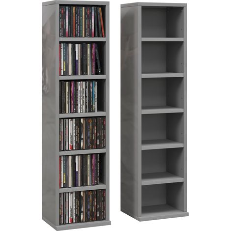 HOMCOM Set of 2 CD Storage Units with Adjustable Shelves, High Gloss Grey