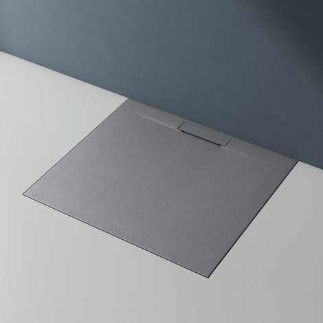 doporro Duschtasse Duschwanne 80x100cm flach aus Mineralguss in Beton Grau Rechteckig DIN-Anschlüsse für bodenebene Montage geeignet Lyra (1/5)