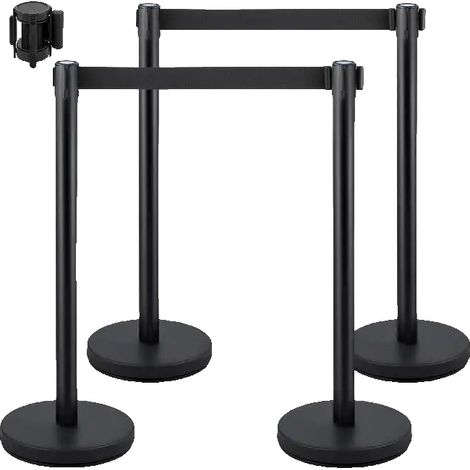 Barrières de contrôle de foule, design en acier inoxydable, ceintures rétractables ajustables, 4pcs (1/5)