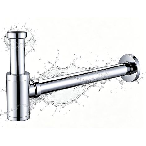 Universel Siphon de Lavabo, G1 1/4 , Siphon Anti Odeur, Chrome Acier Inoxydable Syphon Lavabo Salle de Bain, Siphon de Lavabo avec Ouverture de Nettoyage Amovible (1/5)