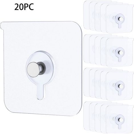 Set di 20 ganci adesivi biadesivi per appendere quadri senza chiodi, ideali per cucina, bagno, camera da letto e ufficio - Trasparenti (1/5)
