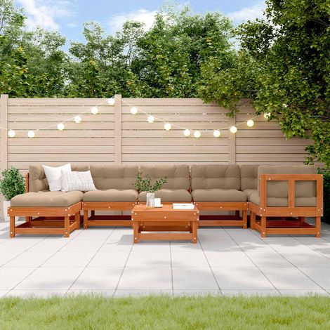vidaXL Ensemble de salon de jardin 8 pcs Brun cire Bois de pin massif (1/5)