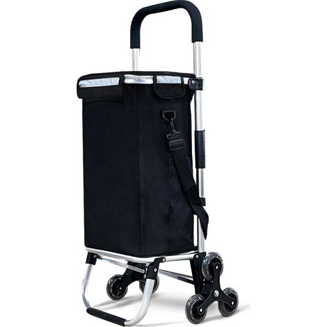 VOUNOT Folding Shopping Trolley on 6 Wheels, Aluminium Lightweight Shopping Cart with Insulated Cooling Bag, 58L, Black