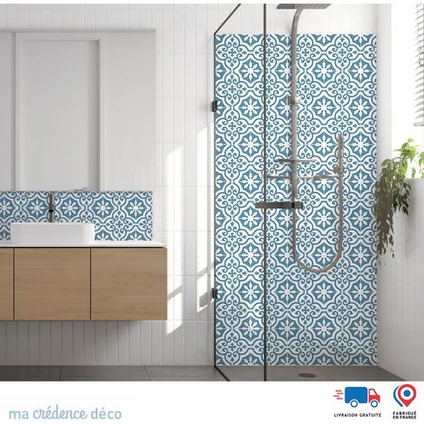 Panneau de douche : Carrelage classique 3 - Couleur Bleu Pastel - Alu composite - 90 - 245 (1/3)