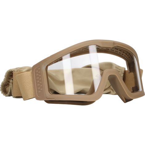 Lunettes de protection anti-choc épaissies, résistantes aux UV, avec verres transparents, gris et jaunes traités pour une luminosité accrue. Monture kaki. (1/5)