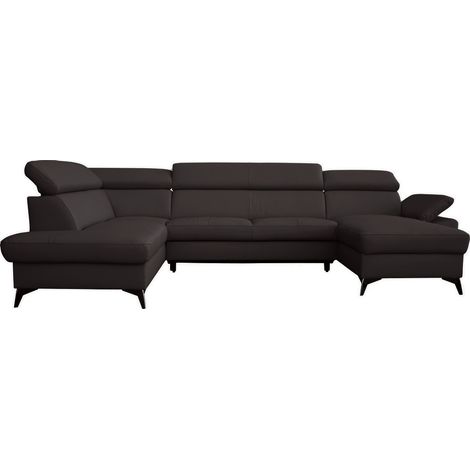 Canapé d'angle convertible en cuir italien de luxe 7/8 places WARINI avec coffre, noir, angle gauche (1/4)