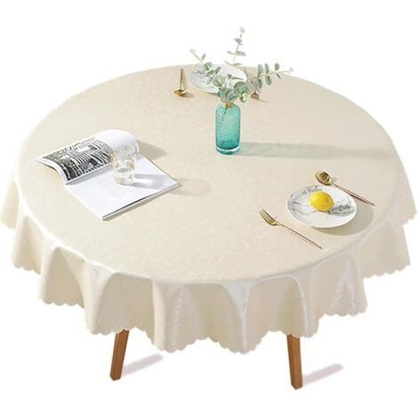 PU Nappe Enduite Plastique Ronde Anti Tache Toile Cirée Impermeable Impression Elegante Fleurs pour Picnic, Exterieur, Jardin - Diametre 140 cm, Beige Clair (1/4)