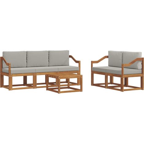 Outdoor Sofa Set with Cushion 6 pcs Natural and Light Grey vidaXL