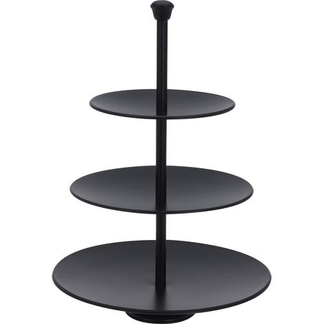 Metall Etagere schwarz 3-stöckig - 36 x 25 cm - Edelstahl Deko Servierplatte mit 3 Etagen - Etagenständer Dessert Snack Obst Muffin Ständer