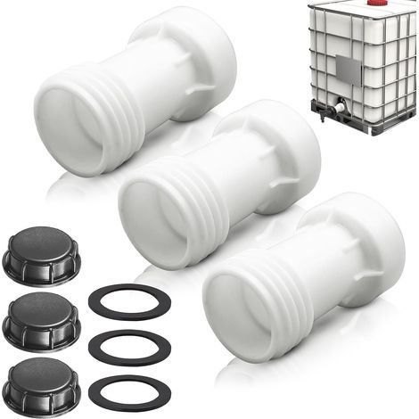 3 Pièces IBC Accessoire de Réservoir, Adaptateur IBC S60 x 6 Rallonge Entretoise 60mm Vanne Cuve 1000L Plastique Filetage Grossier Droit S60 x 6 avec Filetage Grossier pour Robinet Cuve 1000L,Cuve IBC (1/5)