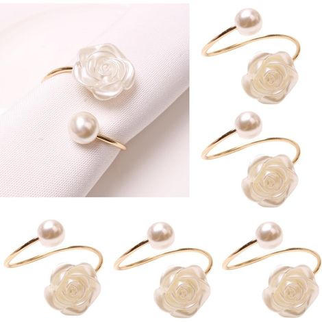 rosa gemusterte Servietten mit weißer Blume und Perlenhalter, perfekt für Hochzeitsdekoration, Valentinstag oder festliche Mahlzeiten. (1/5)