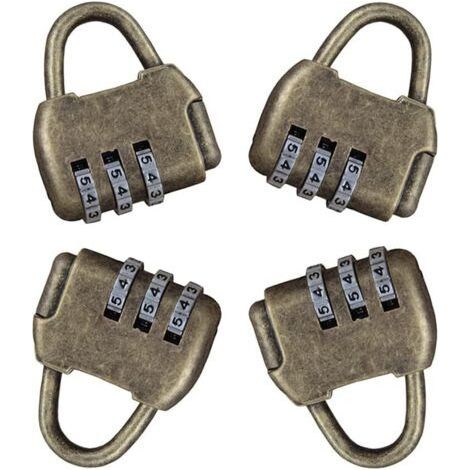 FENOPLASTICACadenas à combinaison 4 pièces Cadenas à combinaison Cadenas antivol à combinaison Cadenas à combinaison rétro à 3 chiffres (1/5)