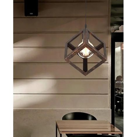 Lustre Suspension Vintage Industrielle Lampe Suspension en Carré Métal pour Salon Chambre Cafe Bar Rouillé (1/4)