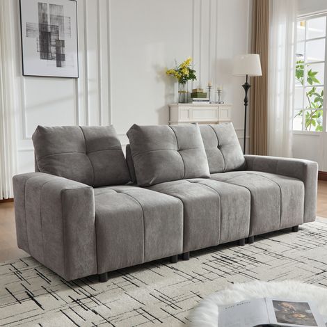 Canapé modulable 3 Places Convertible 213 cm en Chenille - Profondeur d'Assise Réglable jusqu'à 68 cm - Design Droit, Gris (1/5)