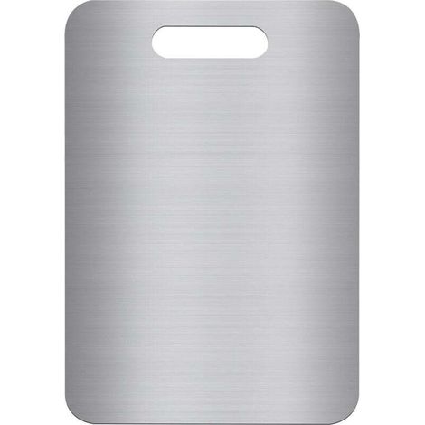 Tagliere in acciaio inox 304, bifacciale, senza BPA, ideale per carne, pane, verdura e frutta, ampia superficie di taglio (34 x 23 cm), resistente e igienico (1/4)