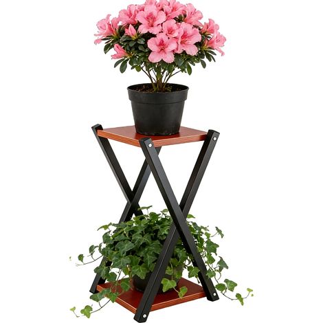 Soporte para plantas, diseño de esquina en madera, estructura robusta, MARRÓN, 27x27x56,5cm-a (1/2)