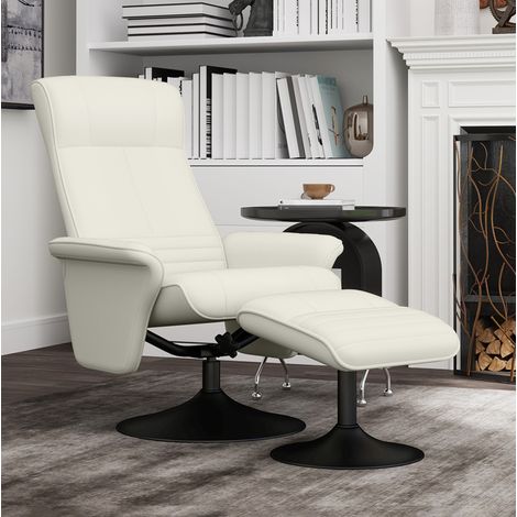 MEUBLIV Poltrona relax 69x71x104 cm bianco crema, girevole 360° con poggiapiedi (1/5)