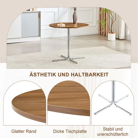 Table d'appoint ronde effet noyer, piètement chromé 3 pieds, design moderne et stable, parfaite pour salon, balcon ou bureau, plateau élégant et léger (1/5)