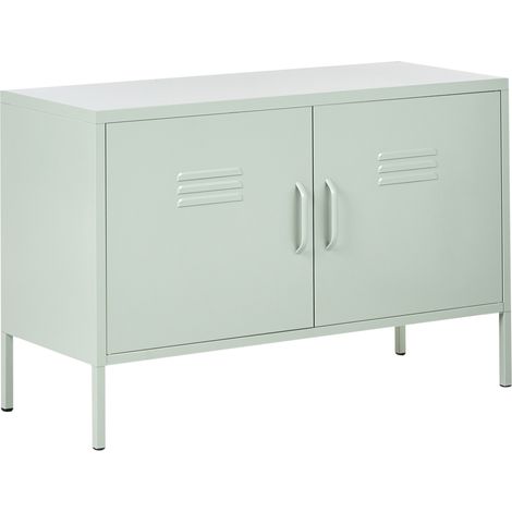 Aparador de metal 100 x 40 cm 2 puertas estantes protectores patas verde claro Uria (1/5)