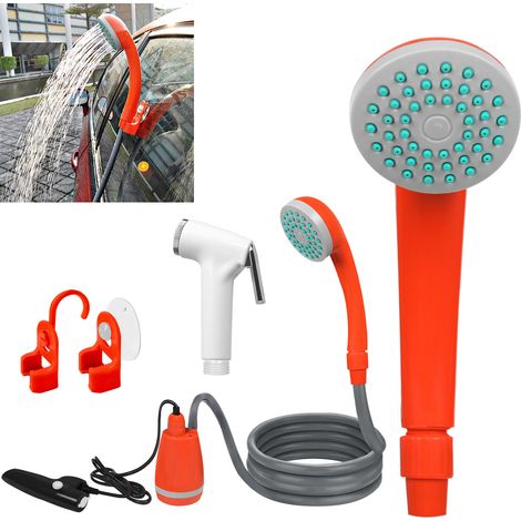 Froadp 2m Campingdusche mit Duschekopf & Wasserpistole 2200mAh USB-Akku Hundedusche inkl. Tauchpumpe Handbrause 2m USB-Ladekabel Gartendusche Outdoor Dusche Gadgets (1/5)
