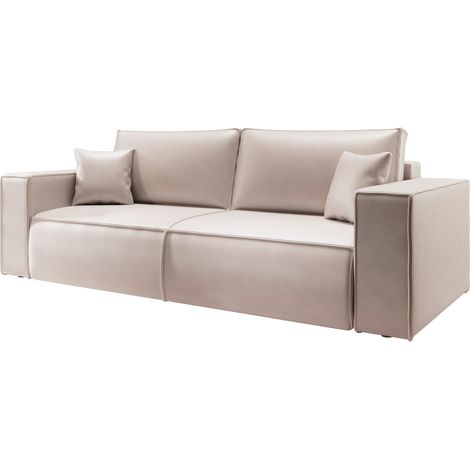 Selsey Farese Cuero – Schlafsofa 3-Sitzer mit Bettkasten, Kunstleder, Beige
